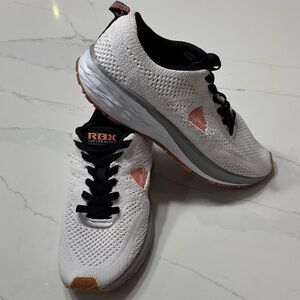 RBX White and Black Knit Sneakers with Orange Accents